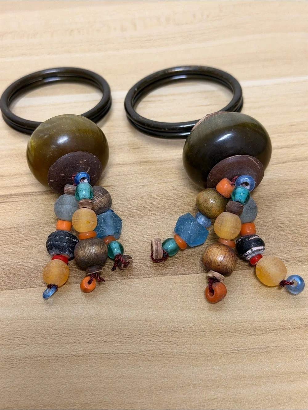 Vintage Pier 1 Beaded Wooden Glass Napkin Rings Kitchen Lot of 6 New Rare